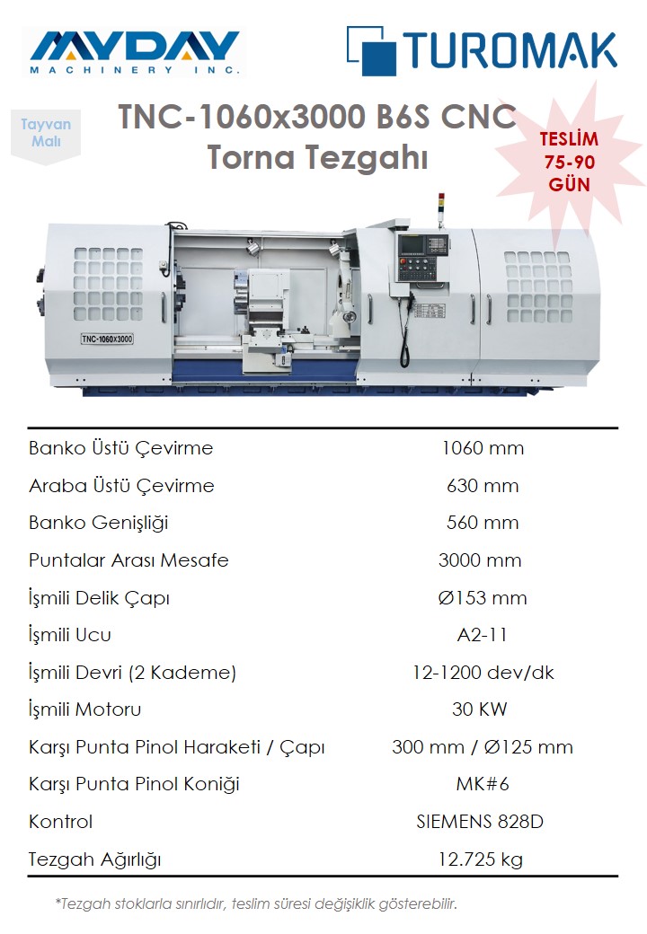 MYDAY TNC-1060x3000 B6S CNC TORNA TEZGAHI - HAZIR ÜRÜN